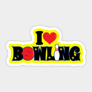 I Love Bowling Typographic Sticker